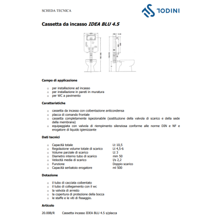 Cassetta incasso wc "IDEA BLU" marca ITS TODINI con canotto e placca magnetica